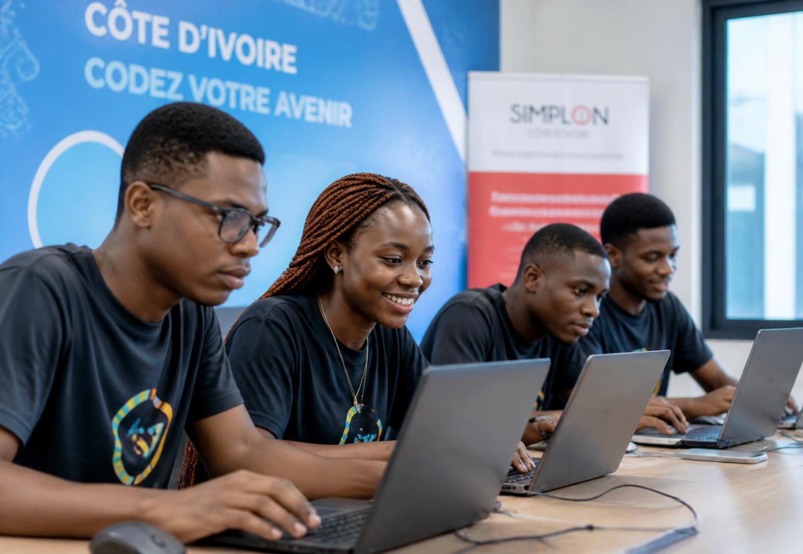 Jeunes apprenants ivoiriens en formation informatique à Abidjan